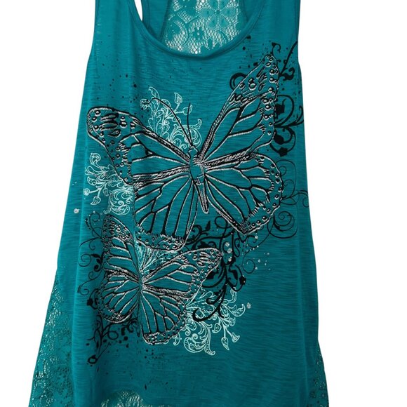 No Boundaries Womens Butterfly Lace Racerback Tank Top XL/XG 15-17 Teal Color - Picture 11 of 11